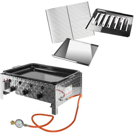 Edelstahl Gasbräter Set1 , Gastrobräter 3 flammig, mit Stahlpfanne und Grillset (1/5)