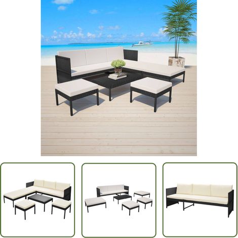 The Living Store Salon de jardin 6 pcs avec coussins résine tressée noir - Salon De Jardin - Meubles De Jardin - Canapé Extérieur - Set De Salon De Jardin - Canapé Rotin (1/5)
