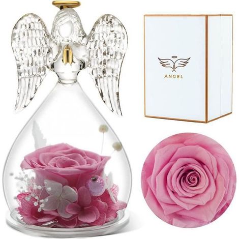 Figurine - Rose - Ange - Fleur Stabilisée - Cadeau Fête des Mères - Objets Décoratifs