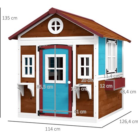 Kinderspielhaus, Holz-Spielhaus für Kinder, Outdoor-Gartenspielhaus mit Fenstern, Blumentöpfe, 3-8 Jahre, Blau (1/5)