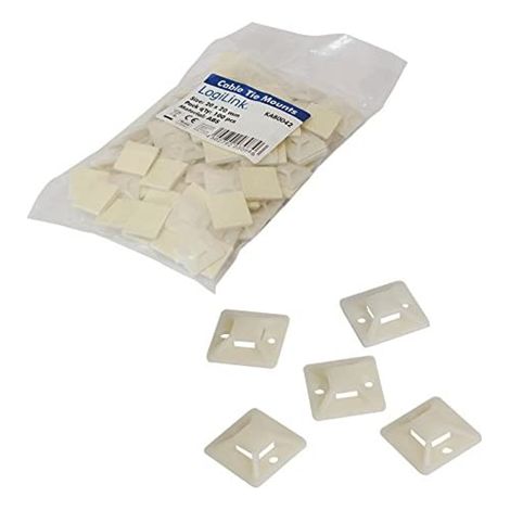LOGILINK KAB0042 LOT DE 100 SUPPORTS D'ATTACHES DE CÂBLE AUTO-ADHÉSIVES 20 MM X 20 MM (1/2)
