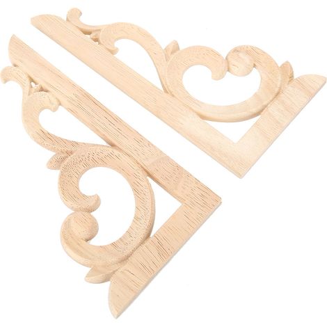 Lot de 2 appliques d'angle en bois sculpté non peintes, décoratives pour meubles. (1/5)