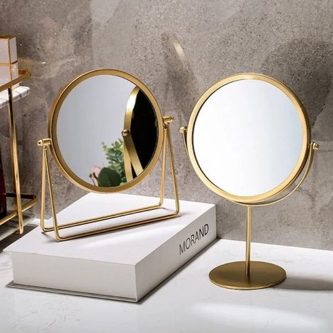 Miroir de maquillage rétro doré, style européen, modèle 02, design vintage élégant (1/5)