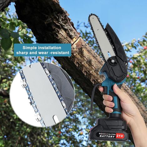 6-Zoll-Mini-Akku-Kettensäge, 4000-mAh-Mini-Elektrokettensäge mit 2 x 1,5-Ah-Akkus, 2 Ketten, zum Schneiden von Holz, Ästen, zum Beschneiden und für Gartenarbeiten (1/4)