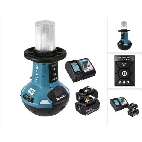 Makita DML 810 RM Luce LED a batteria 18 / 36 V ( 2 x 18 V ) 5500 lm IP54 + 2 batterie 4,0 Ah + caricabatterie