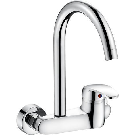 Fine copper kitchen mixer tap, wall-mounted hot and cold water double hole faucet for household sink, washbasin, balcony, laundry room, swimming pool, hose-free mixer tap (1/3)