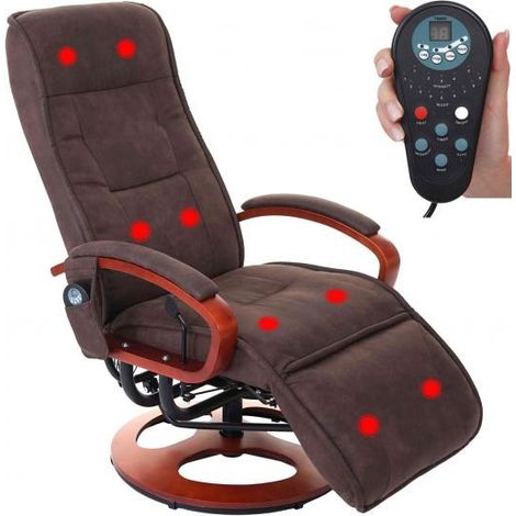 Fauteuil relax massant Londres – Tissu marron imitation daim – 9 programmes de massage – Inclinaison 95° à 140° – Rotation 360° – Mend (1/5)