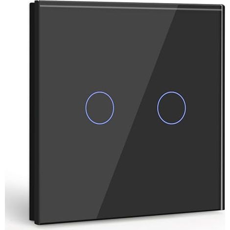 2 Gang 1 Way Touch Switch,Black Light Switch with LED Display Light,Touch Switch with Touch Sensor Crystal Glass Panel-No Neutral Wire (1/5)