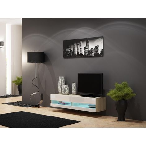 Cama MUEBLES Vigo Nuevo Mueble TV 140 cm - Sonoma/Blanco Brillo (1/5)