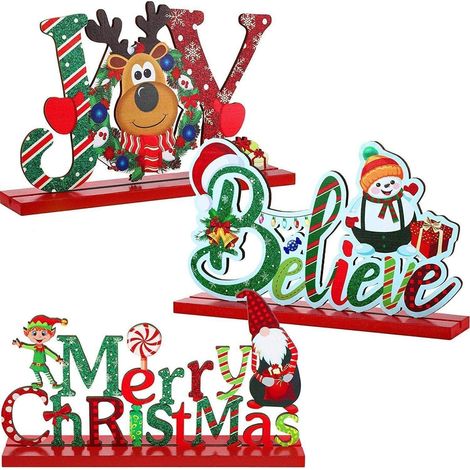 Weihnachtsdeko Tischschilder 3er Set "Merry Christmas", "Joy", "Believe" aus Holz (1/5)