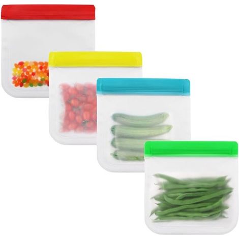 Bolsas reutilizables para almacenar alimentos, Bolsas Ziplock para frutas y verduras en el refrigerador, leche, snacks, carne, 4 unidades (1/5)