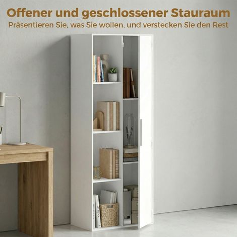 Bibliothèque 4 étagères ajustables, armoire de rangement avec portes pour salon ou bureau, blanc (1/5)