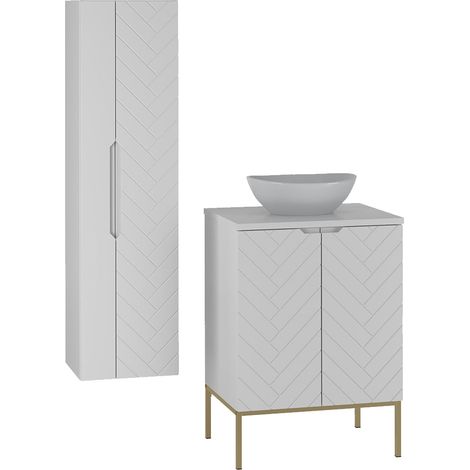 Conjunto de muebles con lavabo individual 60cm 2 puertas sobre patas y columna Daria Blanco (1/5)
