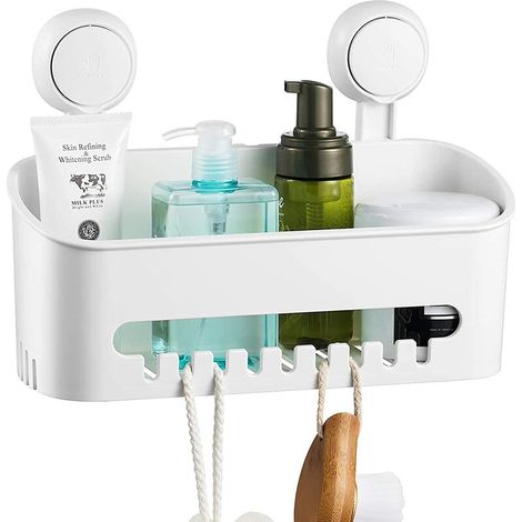 Etagère de Douche Ventouse Serviteur de Douche sans Perçage Ventouse Panier de Douche Amovible pour Salle de Bain Panier Rangement Douche & Cusine pour Shampooing Revitalisant Savon ,Blanc,1 pièce (1/5)