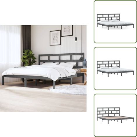 Massivholzbett Grau Kiefer 200x200 cm - Holzbett - Massivholzbette - Kiefernbett - Doppelbett - Bettgestell (1/5)