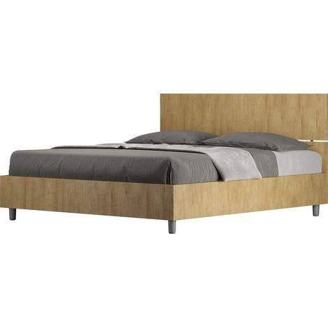Letto Matrimoniale 160x190 cm con Rete e Contenitore Testata Dritta Demas Quercia (1/5)