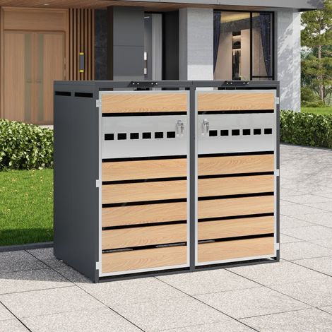 Poubelle à couvercle rabattable, compartiments de rangement pour les déchets, verrouillable, deux portes, (1/5)
