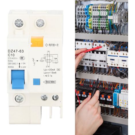 Disjoncteur différentiel miniature DZ47-63 C10 1P+N 10A, dispositif différentiel résiduel 30 mA 230 V/400 V, structure technique respectueuse de l'environnement (1/5)