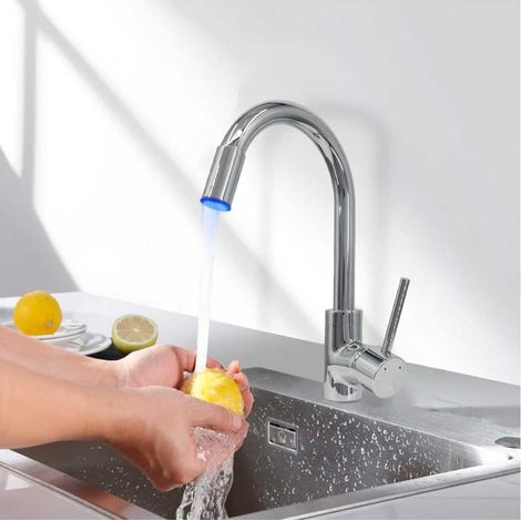 Mitigeur LED pour évier Robinet de cuisine avec bec mobile et Capteur température (1/4)