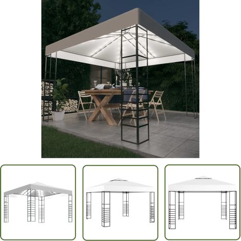 The Living Store Chapiteau de jardin avec guirlande lumineuse à LED 3x3 m Blanc - Abri De Jardin - Gazebo - Tonnelle - Tente Extérieure - Parasol De Jardin (1/5)