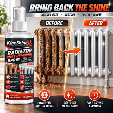 KineShineX Rostentfernungsspray für Heizkörper, ein Rostentferner für Heizkörper und Heizpaneele im Haushalt, reinigt Metalloberflächen. (1/5)