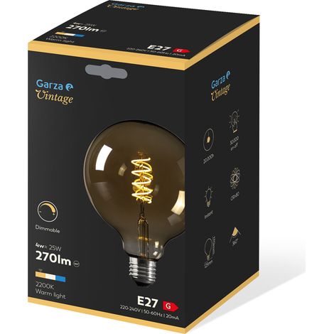 Bombilla LED filamento espiral Gold Globo G125 3W 170 lumenes. E27. 360º. Luz cálida. (1/3)