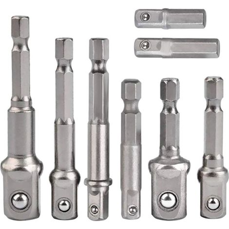 Lot de 8 Adaptateurs Douille Hexagonaux 1/4" vers 1/4" 3/8" 1/2" pour Perceuse Visseuse Sans Fil (1/4)