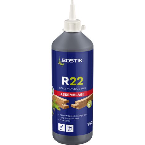 Bostik – Colle R22 lente 750g – Assemblage bois toutes essences – Aboutage bois massifs – Menuiseries intérieures – Résistance thermique jusqu'à 70°C
