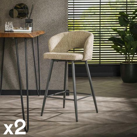 Tabouret de bar en tissu bouclette sable avec dossier ouvert (lot de 2) GALWAY (1/5)