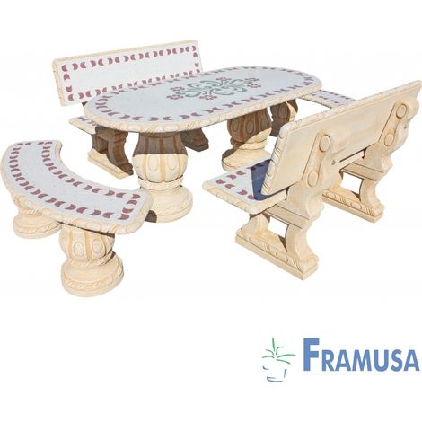 CONJUNTO COMEDOR PIEDRA OVALADO JARDIN FRESNO PARSIFAL AMARILLO PULIDO OCRE