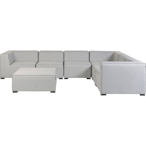 Garten Ecksofa mit Ottomane 7-Sitzer AREZZO linksseitig modular Hellgrau