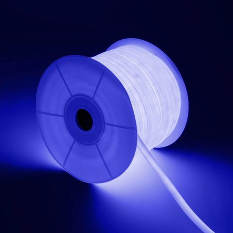 Bobina 50m Striscia LED Neon Regolabile 220V Blu Circolare 360 9W/m IP67 Taglio 100cm Blu (1/5)
