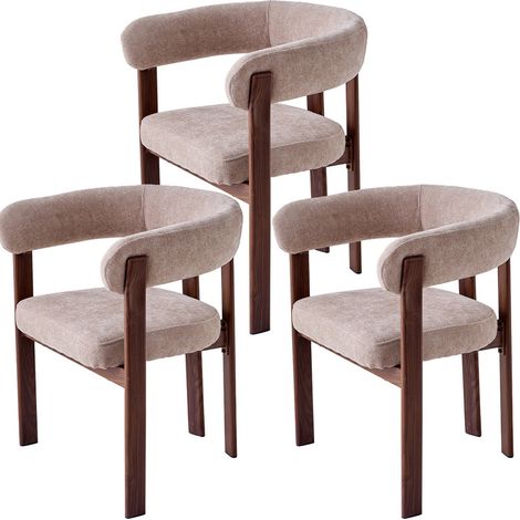 Wokaka Pacchetto di 3 sedie vintage – Schienale curvo – rivestite in ciniglia morbida – gambe in metallo – per cucina e sala da pranzo – Marrone