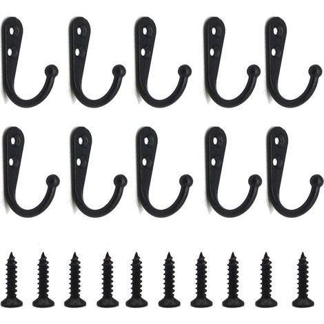 Lot de 10 crochets muraux simples noirs avec vis de montage