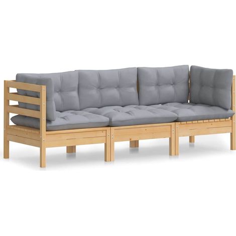 Maison Exclusive - 3-Sitzer-Gartensofa mit Grauen Kissen Massivho (1/5)