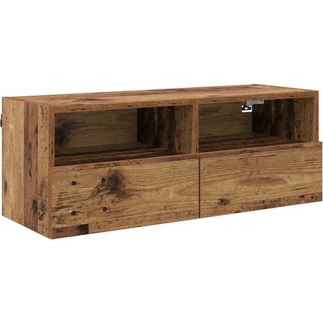 Mueble de TV mural de diseño moderno ahorra espacio 80 x 30 x 30 cm madera de ingeniería acabado envejecido 020052790 (1/5)
