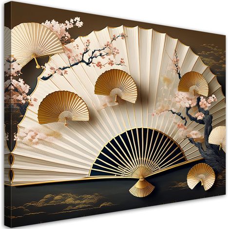 Tableau déco Eventails japonais beige 100x70 (1/5)
