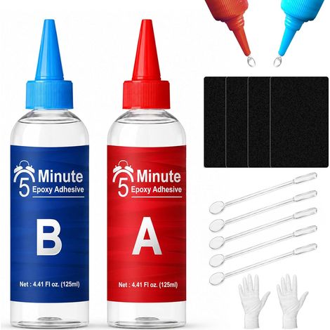 Colle époxy 5 minutes 250 ml, colle bi-composante, durcissement rapide, résine époxy transparente à 2 composants, colle universelle pour chaque application (1/5)