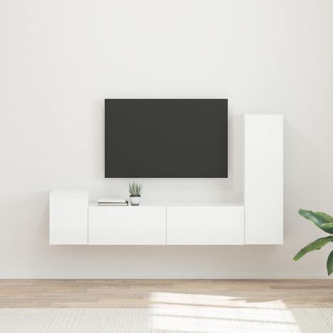 TV-Schrankset Wandmontiert 4 pcs Hochglanz Weiß Holzwerkstoff