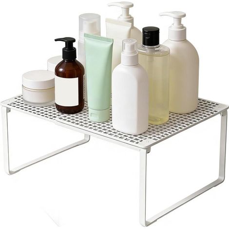 Organisateur de comptoir extensible et empilable dimensions 27 x 22 cm longueur réglable de 38 à 62 cm en métal pour placards cuisine salle de bains garde manger et bureau couleur blanche (1/5)