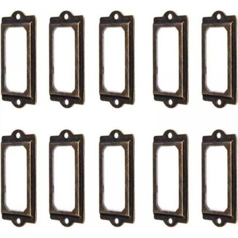 50 Porte-étiquettes 60 x 17 mm Métal Bronze Vintage Porte-étiquettes Porte-cartes Bibliothèque Tiroir (1/4)