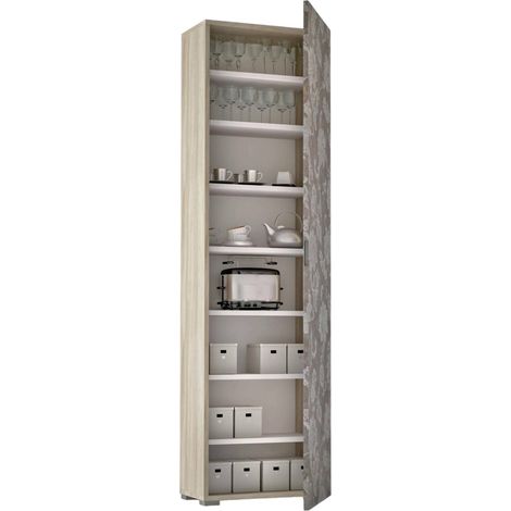 Dmora Armadio multiuso Fiordaliso, Mobile lineare a 1 Anta e 7 ripiani, Colonna da ingresso o bagno, Scarpiera moderna, 100% Made in Italy, Cm 50x30h182, Olmo e fantasia, con imballo rinforzato