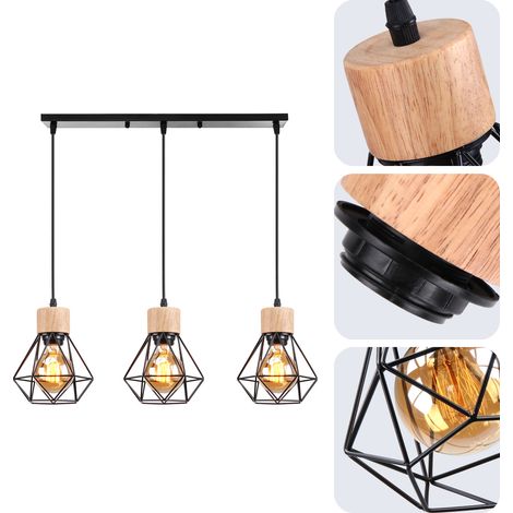 E27 Lustre Suspension Rétro Lampe Suspension Forme Géométrique Cage Lumières Plafonnier pour Chambre Salon Bar Ø16CM - Noir (1/5)