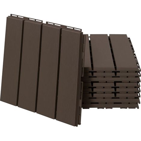 Set of 9 tiles of patio emboitables, non, in polypropylene (30 x 30 x 2 cm), surface : 0,81 m², brown (1/5)