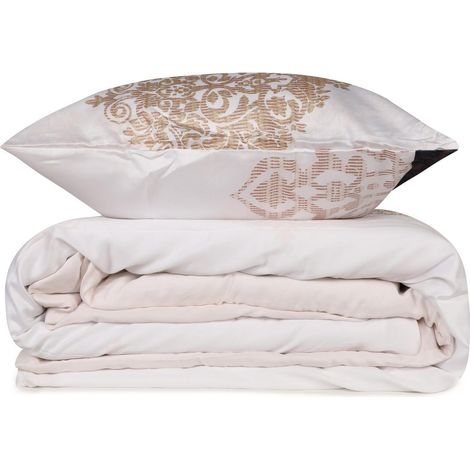 Parure housse de couette + 1 taie d'oreiller Blanc Beige Anthracite Crème (1/3)