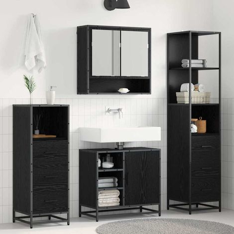Badezimmermöbel-Set 3 pcs Schwarz Eichen-Optik Holzwerkstoff