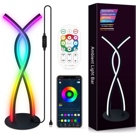 Lampe de Chevet LED RGB Blanc Chaud, Lampe Décorative en Métal Ambiance Lampe de Table, Lampe de Muit Dimmable avec Synchronisation Musicale, Contrôle d'application, pour Bureau Salon Table (1/5)