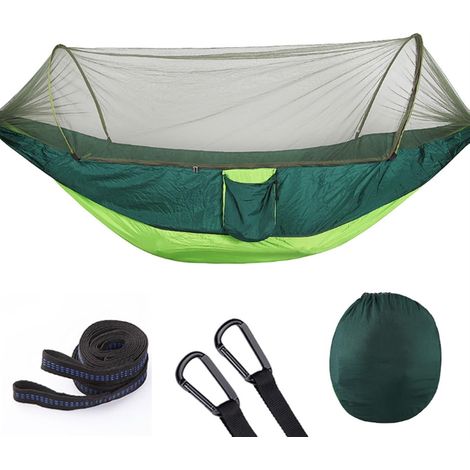 Tragbare Camping-Hängematte, Outdoor-Hängematte mit Moskitonetz, 210T Nylon, 290x140 cm, Mehrfarbig (E)