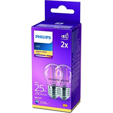 ampoule LED Sphérique E27 25W Blanc Chaud Claire, Verre, Lot de 2 (1/5)
