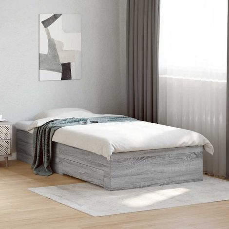 Cama con cajones madera ingeniería gris Sonoma 100x200 cm (1/5)